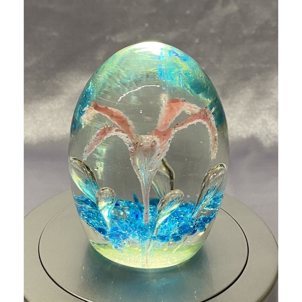 Gorgeous Hand-Blown Art Glass Pink Abstract Flower Heavy Paperweight 3"1/2H Art